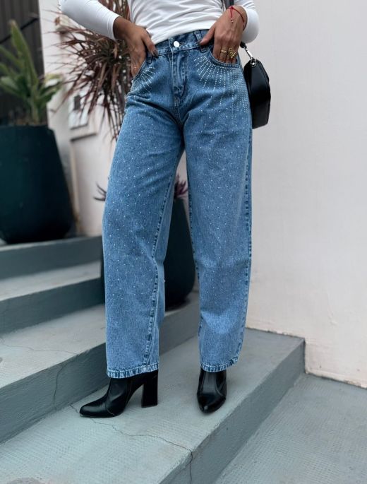 Baggy celeste con stras
