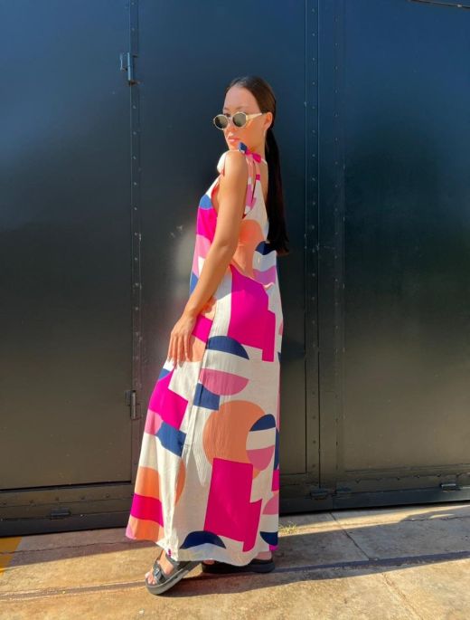 Vestido fibrana rosa