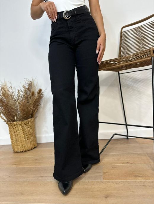 Wide leg elastizado negro