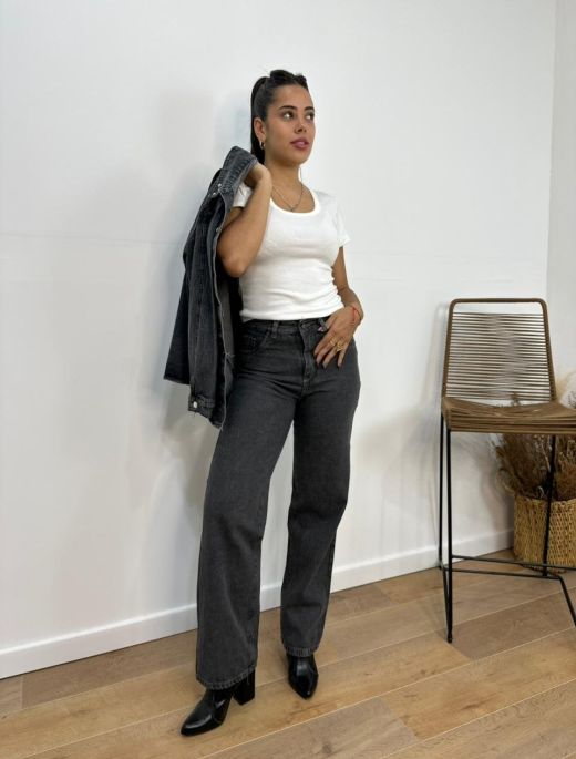 Wide leg gris costura
