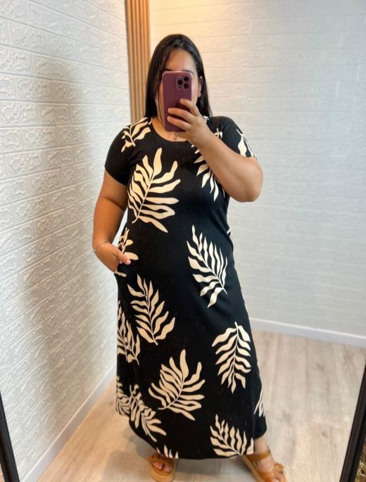 Vestido Manga Hojas