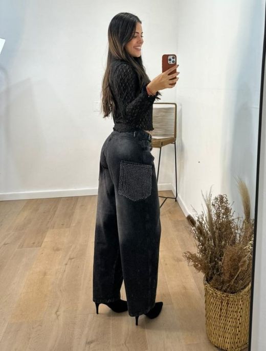 Baggy stras bolsillo gris