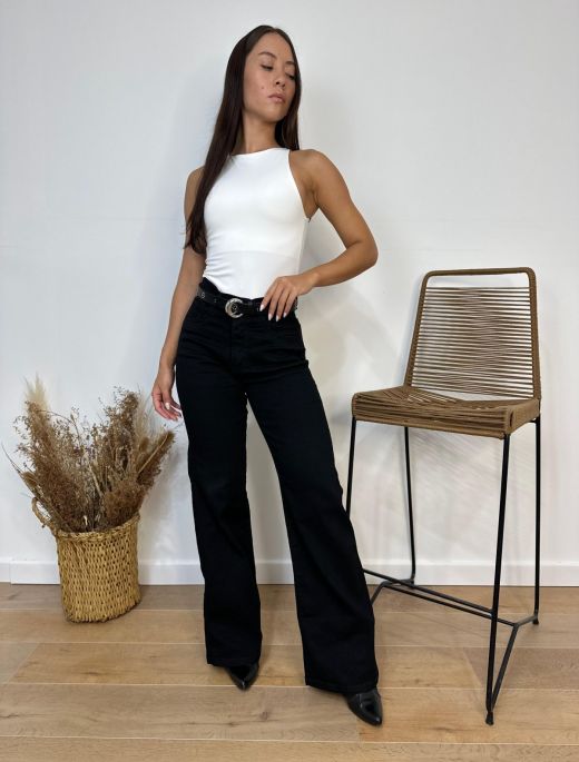 Wide leg elastizado negro