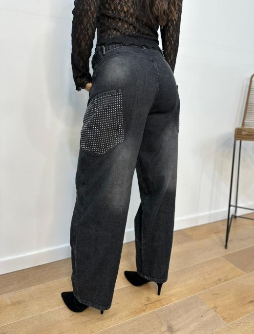Baggy stras bolsillo gris