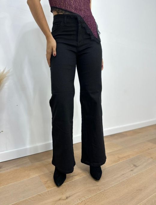 Wide leg elastizado negro